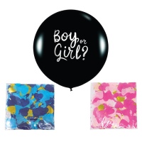 Balão de látex preto de 50 cm com confettis azuis e cor-de-rosa - Guirca - 1 unidade