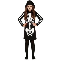 Fato de esqueleto com vestido e capuz para rapariga