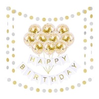 Happy Birthday Balloon Kit dourado - Monkey Business - 13 pcs.