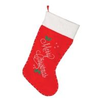 Meia de Natal Merry Christmas vermelha 63 cm