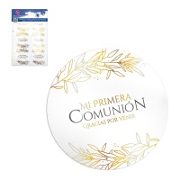 Adesivos de Minha Primeira Comunhão Folhas Douradas de 5 cm - 24 unidades