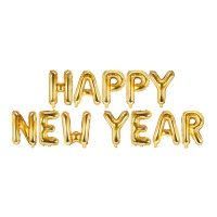 Balão dourado com letras de Feliz Ano Novo 35 cm - PartyDeco