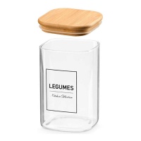 Pote de 1,2 L de borosilicato com tampa de bambu Legumes