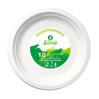 Pratos de cana-de-açúcar biodegradáveis brancos redondos de 16 cm - 12 unid.
