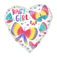Balão de coração de menina com borboletas coloridas 43cm - Anagrama