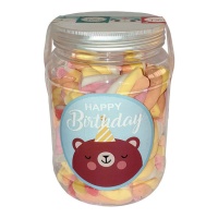 Frasco de Marshmallows e gomas Happy Birthday de 250g