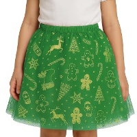 Saia de tutu verde com figuras natalinas infantil - 30 cm