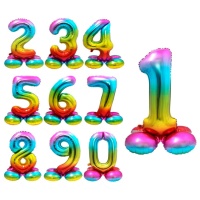 Balão número arco-íris com base 72 cm - Folat - 1 peça