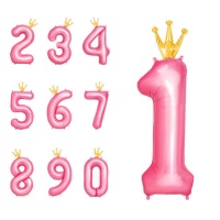 Balão de número rosa com coroa dourada 110 cm - 1 unidade
