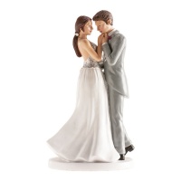 Figura de 18 cm para bolo de casamento de uma noiva e um noivo a dançar de mãos dadas