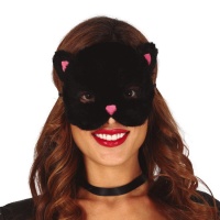Máscara de gato preta e cor-de-rosa