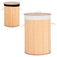 Cesto de roupa redondo em bambu com forro 50 x 37 x 37 cm - 1 peça
