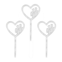Picks acrílicos de coração prateados de apaixonados - Sweetkolor - 8 unidades