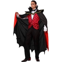 Fato de vampiro para homem com colete vermelho vivo