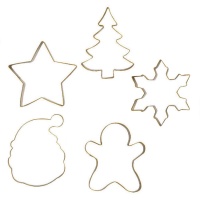 Cortadores dourados de metal com formas de Natal - Decora - 5 unidades