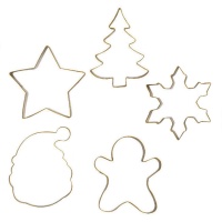 Cortadores de formas de Natal em metal dourado - Decorar - 5 unid.