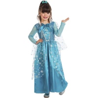 Fato de Princesa do Gelo Azul com Flocos de Neve para Menina