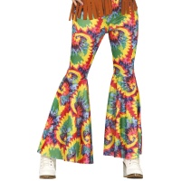 Calça hippie de boca de sino multicolorida