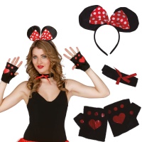 Conjunto de ratinha com tiara, gargantilha e luvas