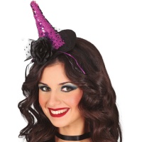 Bandolete mini chapéu de bruxa lilás com lantejoulas