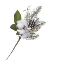 Ramo decorativo com pinhas e flor de algodão