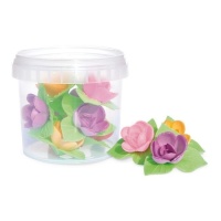 Bolachas de flores rosas coloridas com pequenas folhas - Scrapcooking - 8 unid.