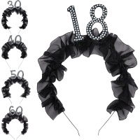 Tiara de Aniversário Elegante com Volantes e Pérolas - 1 Unidade