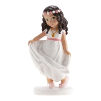 Figura para Bolo de menina da minha primeira comunhão com tiara de flores - 16 cm