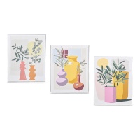Quadros de vasos negros 40 x 50 cm - 3 unidades