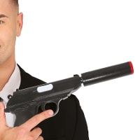 Pistola preta com silenciador de 25 cm