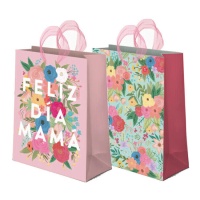 Saco de oferta 24 x 18 x 10 cm Feliz Dia da Mãe e flores - 1 peça