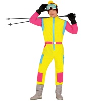 Fato de esquiador rosa e amarelo para homem