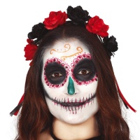 Bandolete de flores vermelhas e pretas de Catrina