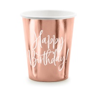 Happy Birthday Pink Gold Cup 260 ml - 6 unidades
