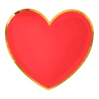 Pratos vermelhos em forma de coração 25 x 23 cm - 6 unid.