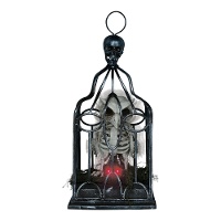 Gaiola com esqueleto de coruja com luz, som e movimento - 33 cm