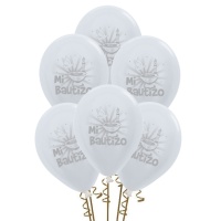 Balões de látex cetim branco pérola de Mi Bautizo de 30 cm - Sempertex - 12 unidades