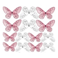 Bolachas borboleta metalizadas brancas e cor-de-rosa - Crystal Candy - 22 unidades
