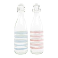 Garrafa de 1 L com riscas azuis ou cor-de-rosa