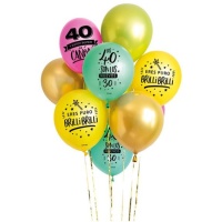 Balões de látex sortidos Happy 40th Birthday 30cm - 10 peças