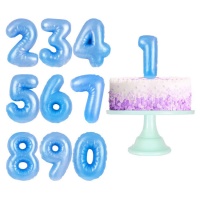 Vela azul rechonchuda com números 6 cm - 1 peça