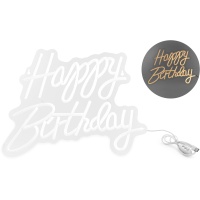 Placa de Happy Birthday com luzes de néon LED brancas