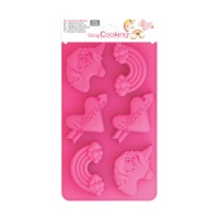 Molde de silicone para unicórnios, arco-íris e corações 17,5 x 30 cm - Scrapcooking - 6 cavidades