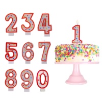 Vela de número clássica com pontos coloridos - 6 cm