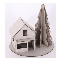Estatueta de madeira de uma casa e árvore de Natal 16 x 15,2 cm - Artis decor