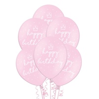 Balões de látex Happy Birthday cor-de-rosa de 30 cm - PartyDeco - 50 unidades