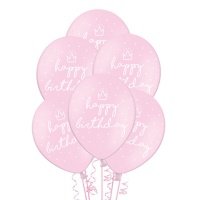 Happy Birthday Pink Latex Balloons 30cm - PartyDeco - 50 pcs.