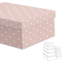 Caixa retangular cor-de-rosa com bolinhas - 15 unidades