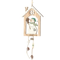 Pendente casa de boneco de neve em madeira 14 x 18 cm