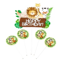 Topo de bolo de feliz aniversário com animais